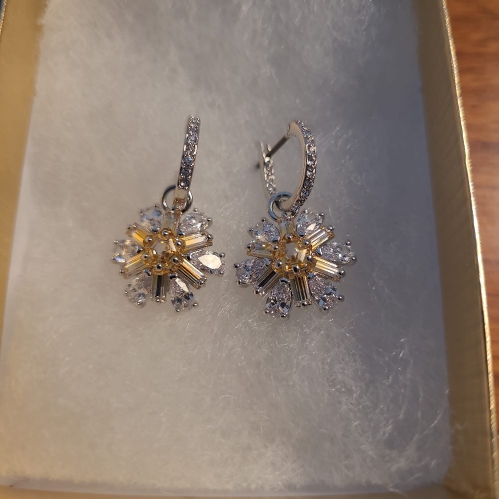 Swarovski Idyllia Drop Yellow Flower Earrings Rhodium plated
